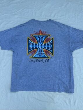 Gray Graphic Men’s Tee with Blue & Yellow Cross Design